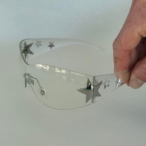 Y2K Silver Star Shaped Sunglasses Clear Lenses Unisex